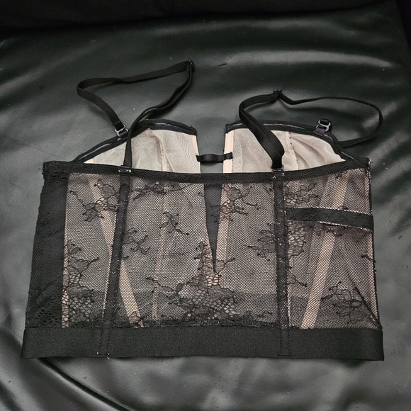 Victorias Secret Black Lace Long Line Strapless Boning Bra Size Small - Picture 4 of 11